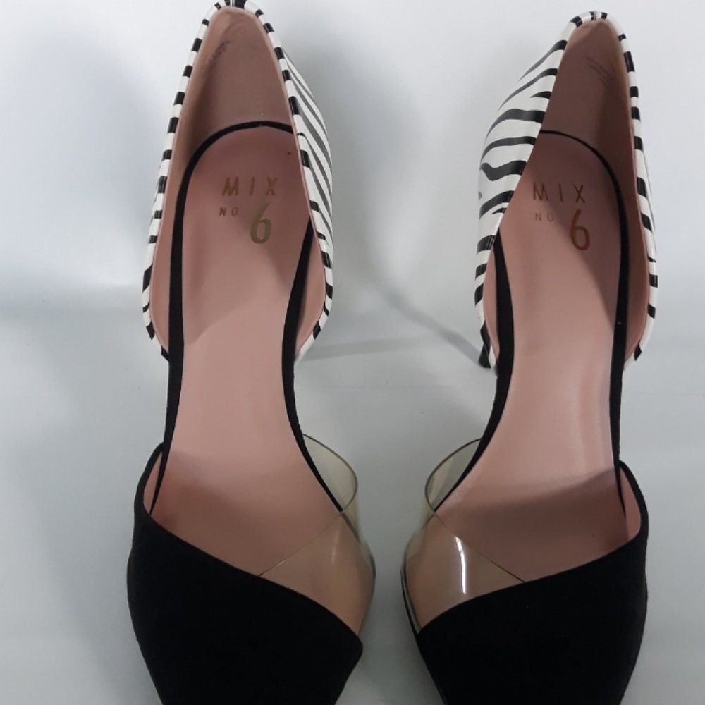 Mix No. 6 Black Pointed Toe Pumps with Zebra Print Heel size 10 - Picture 9 of 13